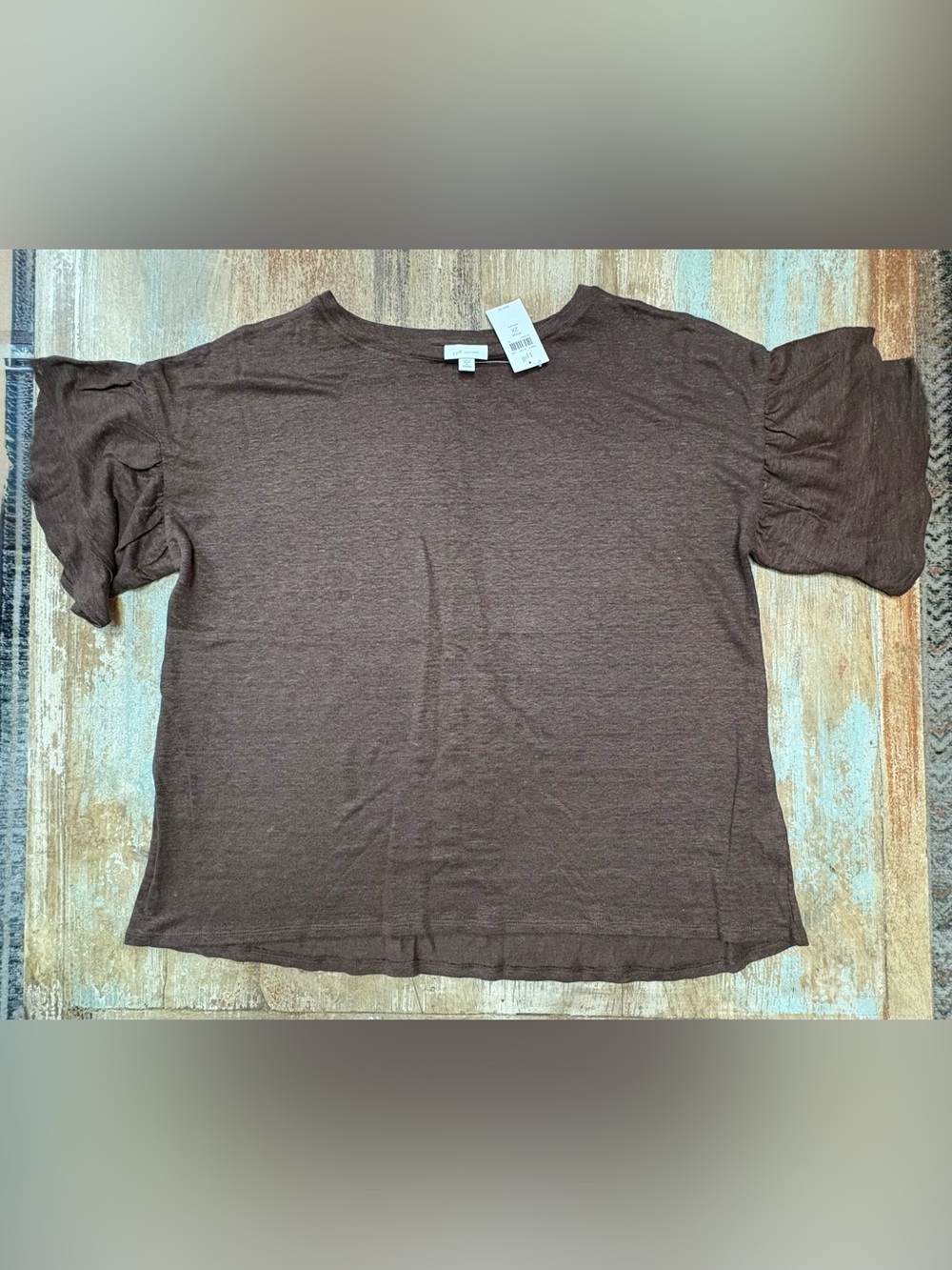 J. Jill Brown Short Sleeve Ruffle Tunic Top